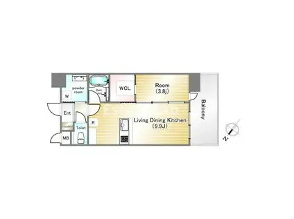 GENOVIA神戸新開地駅前(1LDK/15階)の間取り写真