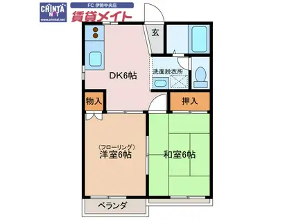 スパークシティ(2DK/1階)の間取り写真