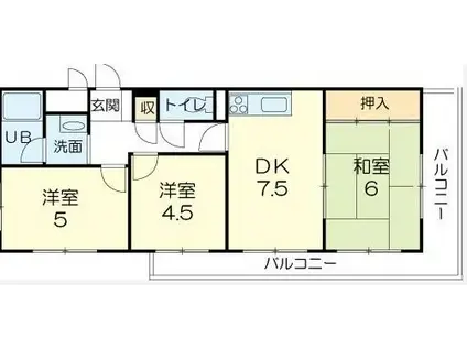 ロイヤルコーポ姫路(3DK/9階)の間取り写真