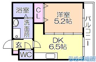 ア・ルーラ東合川(1DK/2階)の間取り写真