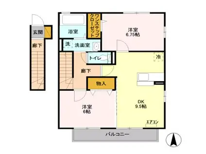 ウインド・ヒルB(2DK/2階)の間取り写真