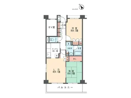 ペアガーデン生田(2LDK/5階)の間取り写真