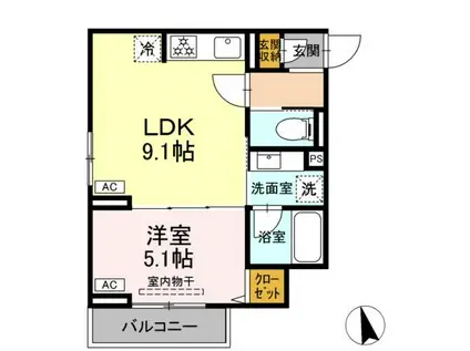 セレスティア栗原II(1LDK/3階)の間取り写真