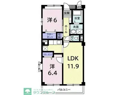 シャトル国立(2LDK/1階)の間取り写真