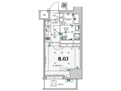 メイクスデザイン門前仲町GARDEN(1K/8階)の間取り写真