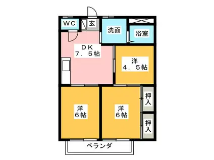 フレンドリータウン B棟(3DK/2階)の間取り写真