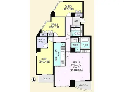 リズ柿の木坂(3LDK/3階)の間取り写真