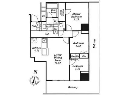 プラウド本郷ヒルトップ(3LDK/8階)の間取り写真