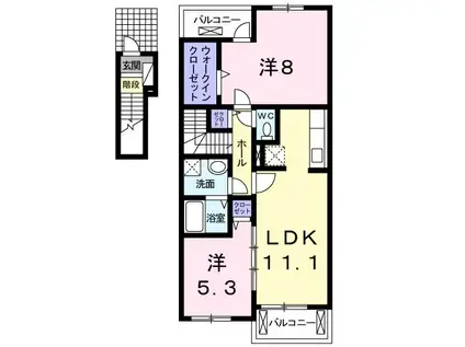 プラシード・KA(2LDK/2階)の間取り写真