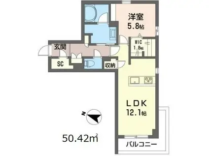 ソムニウム(1LDK/2階)の間取り写真