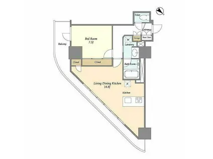 フロンティア新宿タワー(1LDK/17階)の間取り写真