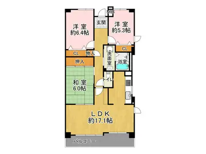 井吹西シティコート(3LDK/13階)の間取り写真