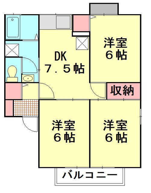 リッツハウス A(3DK/2階)の間取り写真