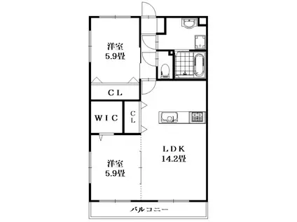 ガーデンヒルズ城南X(2LDK/3階)の間取り写真