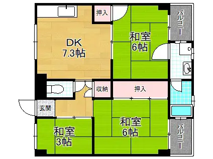 ビレッジハウス私部(3DK/4階)の間取り写真