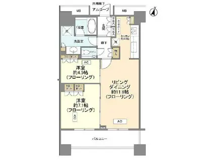 テラス渋谷美竹(2LDK/14階)の間取り写真