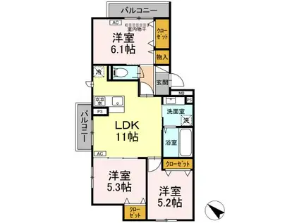 CRESCENTE経堂 弐番館(3LDK/3階)の間取り写真