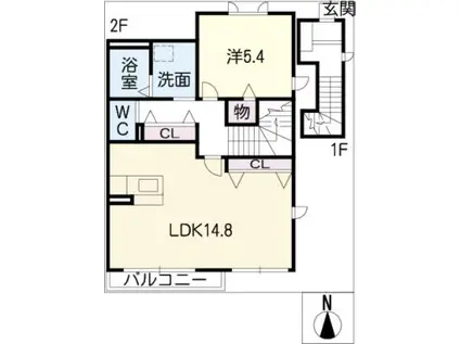 サンシャインヒル 帷子H棟(1LDK/2階)の間取り写真