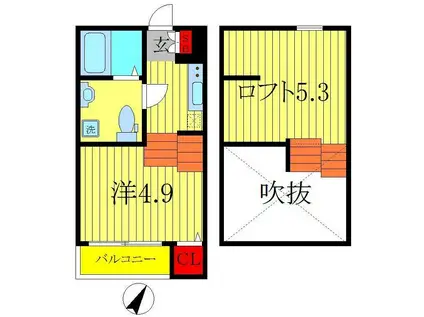 シャムロック新松戸(ワンルーム/1階)の間取り写真