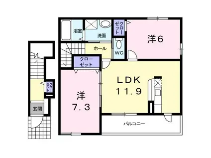 ペルル V(2LDK/2階)の間取り写真