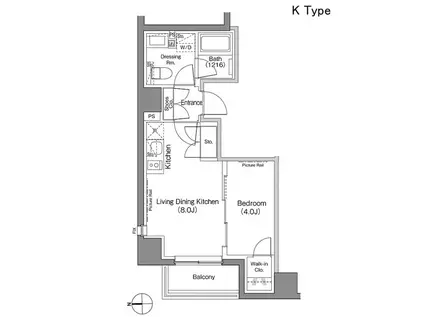 ザ・パークハビオ上野御徒町(1LDK/8階)の間取り写真