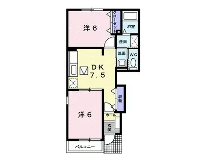 カーサ・サンリットB棟(2DK/1階)の間取り写真