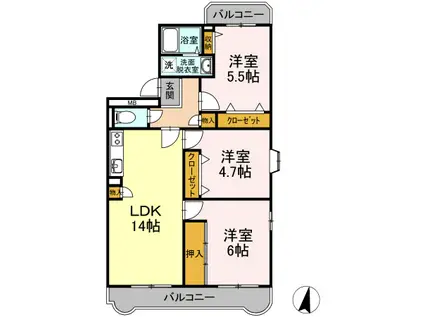 ハビテーションWADAIII(3LDK/1階)の間取り写真