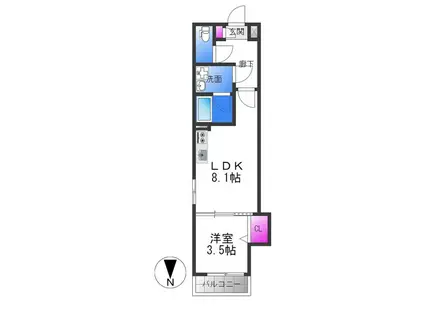 グランパシフィック平野スクエア(1LDK/1階)の間取り写真