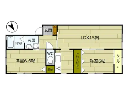 ゼフィールII(2LDK/2階)の間取り写真