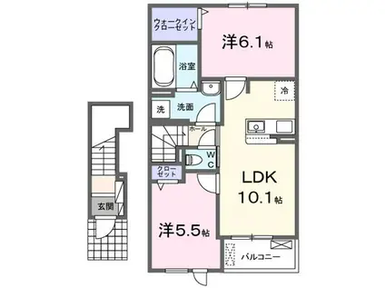 ＪＲ日豊本線 旭ケ丘駅(宮崎) バス乗車時間：6分 最寄りバス停で下車 徒歩2分 2階建 新築(2LDK/2階)の間取り写真