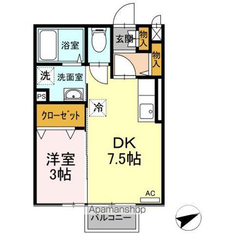 セジュール・モナリエK(1DK/2階)の間取り写真