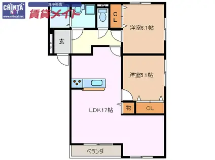 マルビエント(2LDK/1階)の間取り写真