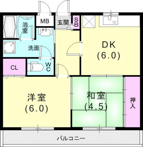 クレストヴィラ千鳥(2DK/1階)の間取り写真
