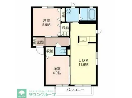 パルティールD(2LDK/2階)の間取り写真