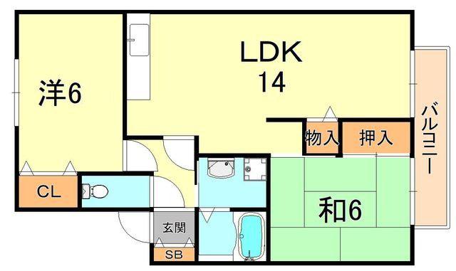 プレステージ芦屋E棟(2LDK/2階)の間取り写真