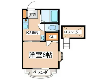 京王動物園線 多摩動物公園駅 徒歩8分 2階建 築30年(1K/2階)の間取り写真