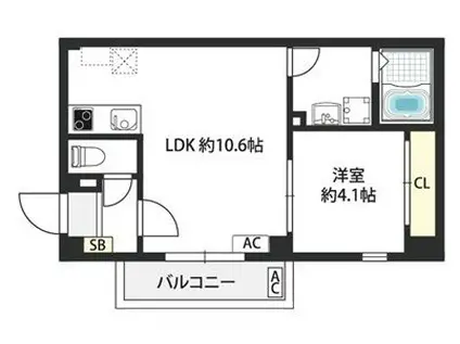 RAFFINE朝日が丘町(1LDK/3階)の間取り写真