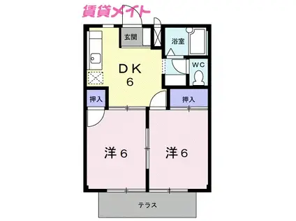 フレンドリータウンA(2DK/1階)の間取り写真
