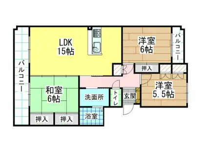 REZIA苅田 D棟(3LDK/2階)の間取り写真