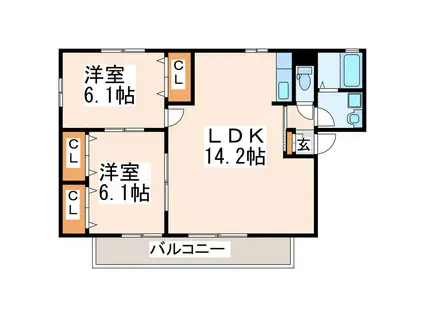 シンビオシスB棟(2LDK/2階)の間取り写真