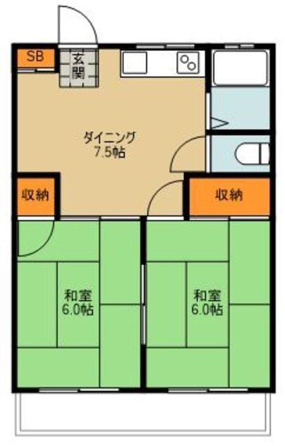 ホワイトベルハイム(2DK/2階)の間取り写真