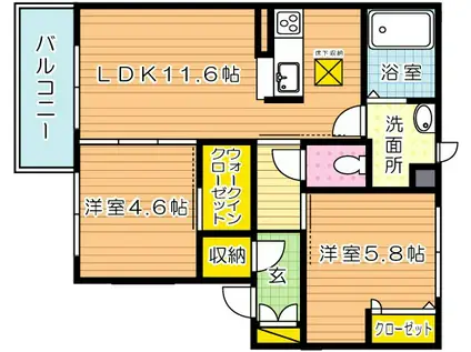 SOLANA GARDEN A棟(2LDK/2階)の間取り写真