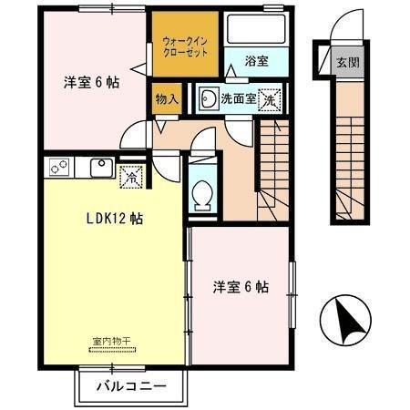 グレース・メゾンB棟 P付(2LDK/2階)の間取り写真