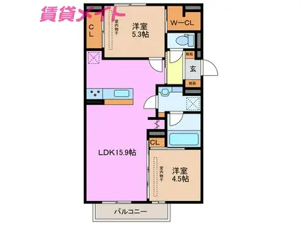 パルミエ I(2LDK/2階)の間取り写真