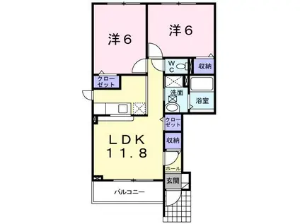 サニーベルレジデンス(2LDK/1階)の間取り写真
