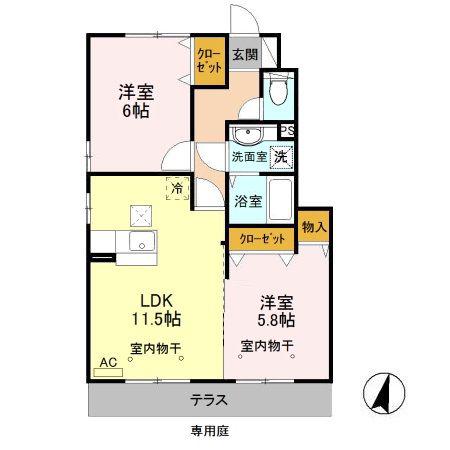 ラフィーネII(2LDK/1階)の間取り写真