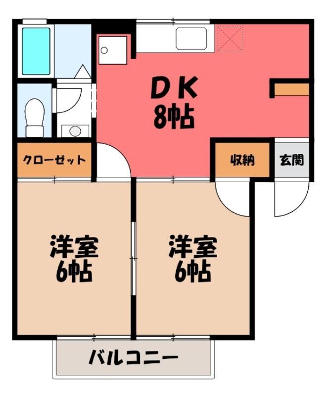 セジュール藤塚A(2DK/2階)の間取り写真