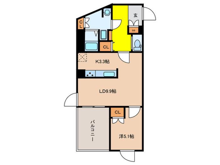 GRANPASEO成城学園前(1LDK/5階)の間取り写真
