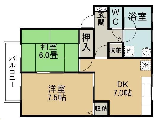 グランドール加瀬(2DK/2階)の間取り写真