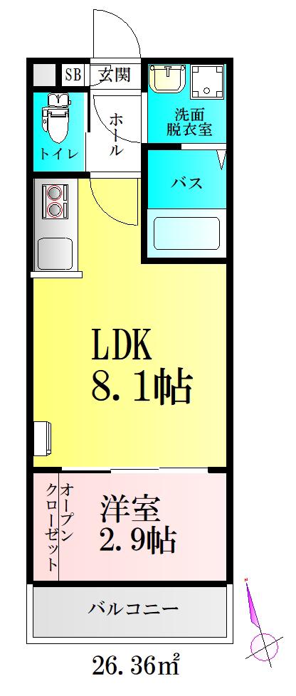 BAU岩切(1LDK/2階)の間取り写真